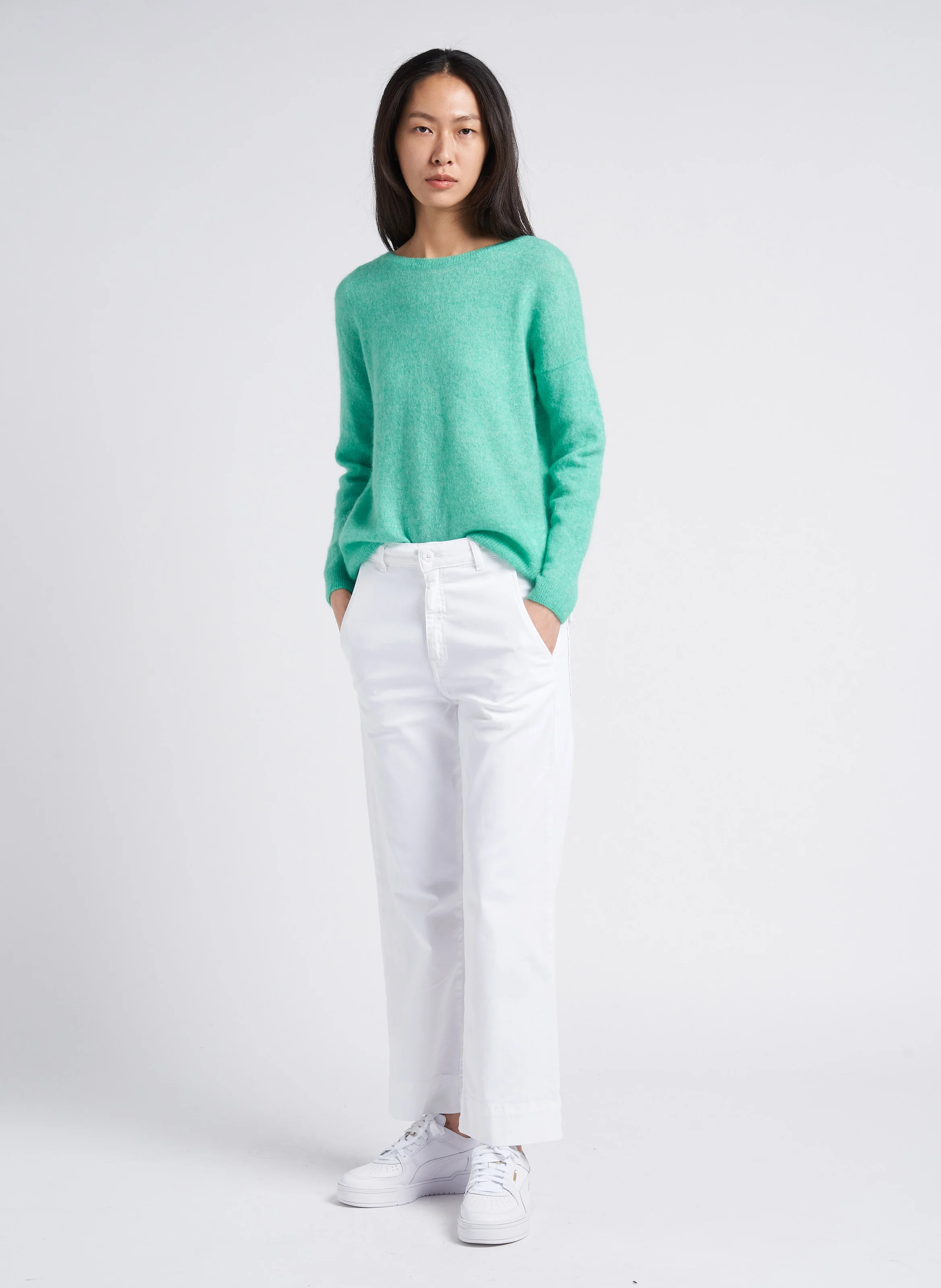 PALTROW - Pantalon 7/8 ème taille haute en coton | Blanc