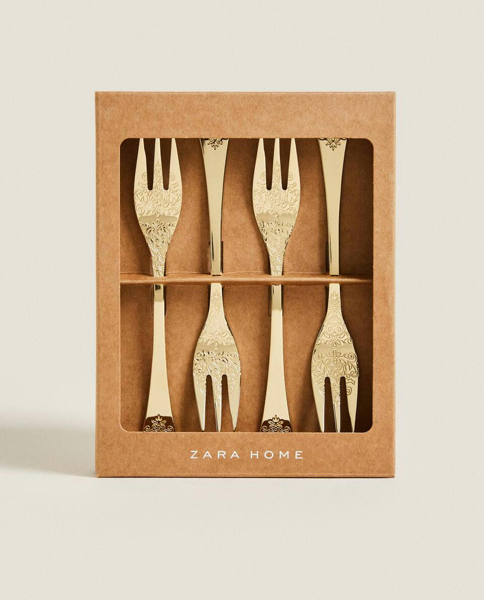 Conjunto de 4 garfos decorativos gravados para brunch.