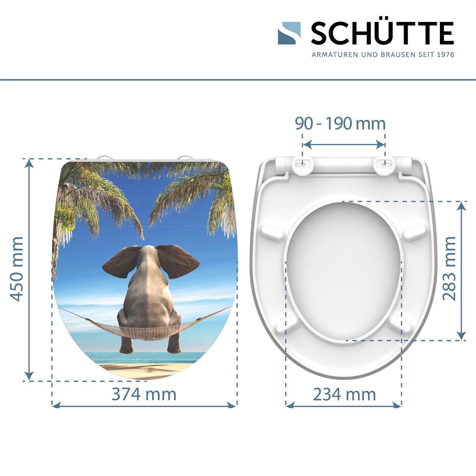 SCHÜTTE WC-Sitz Happy Elephant High Gloss Duroplast Absenkautomatik, Schnellverschluss