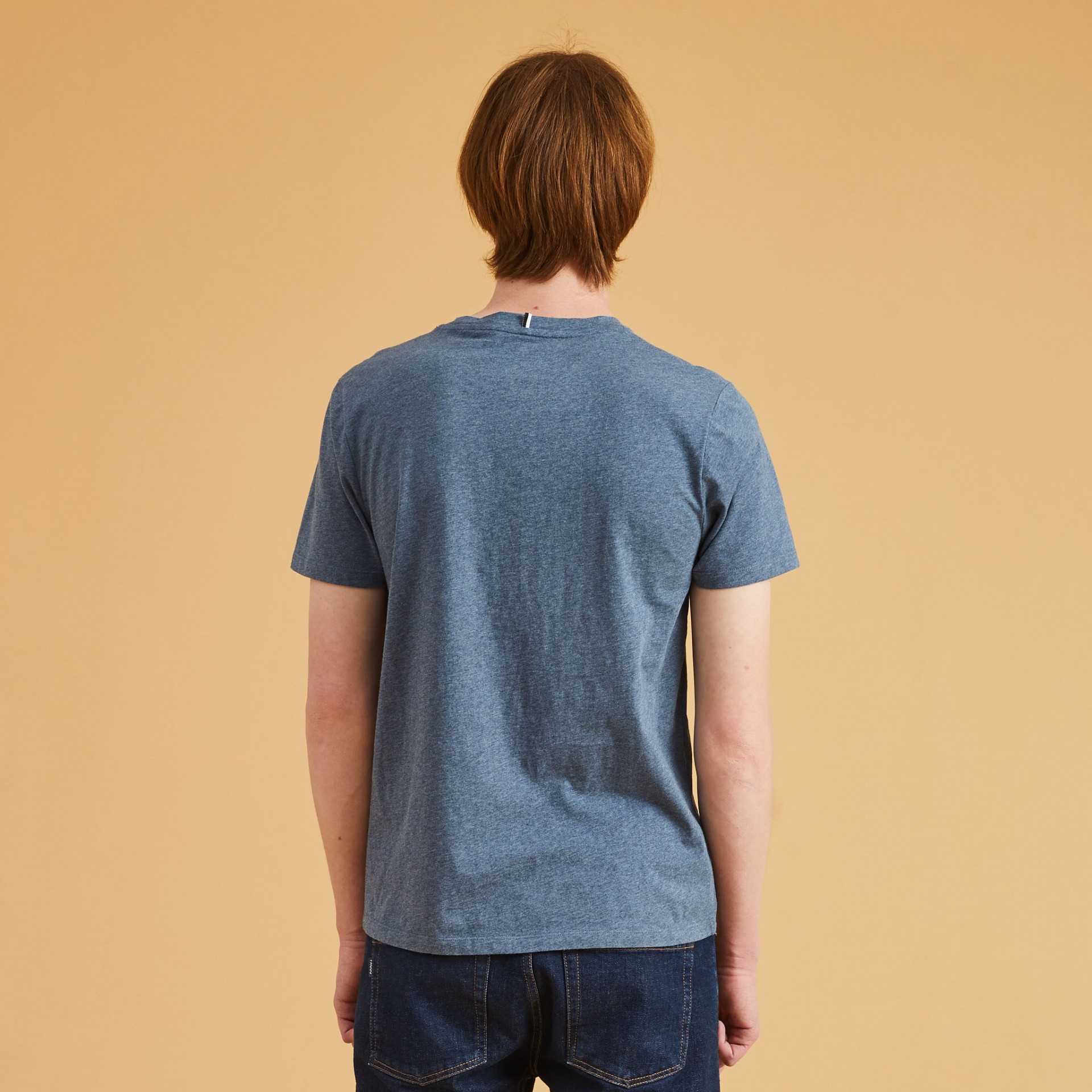 T-shirt col rond bleu chiné coton et coton recyclé - modèle Olonne