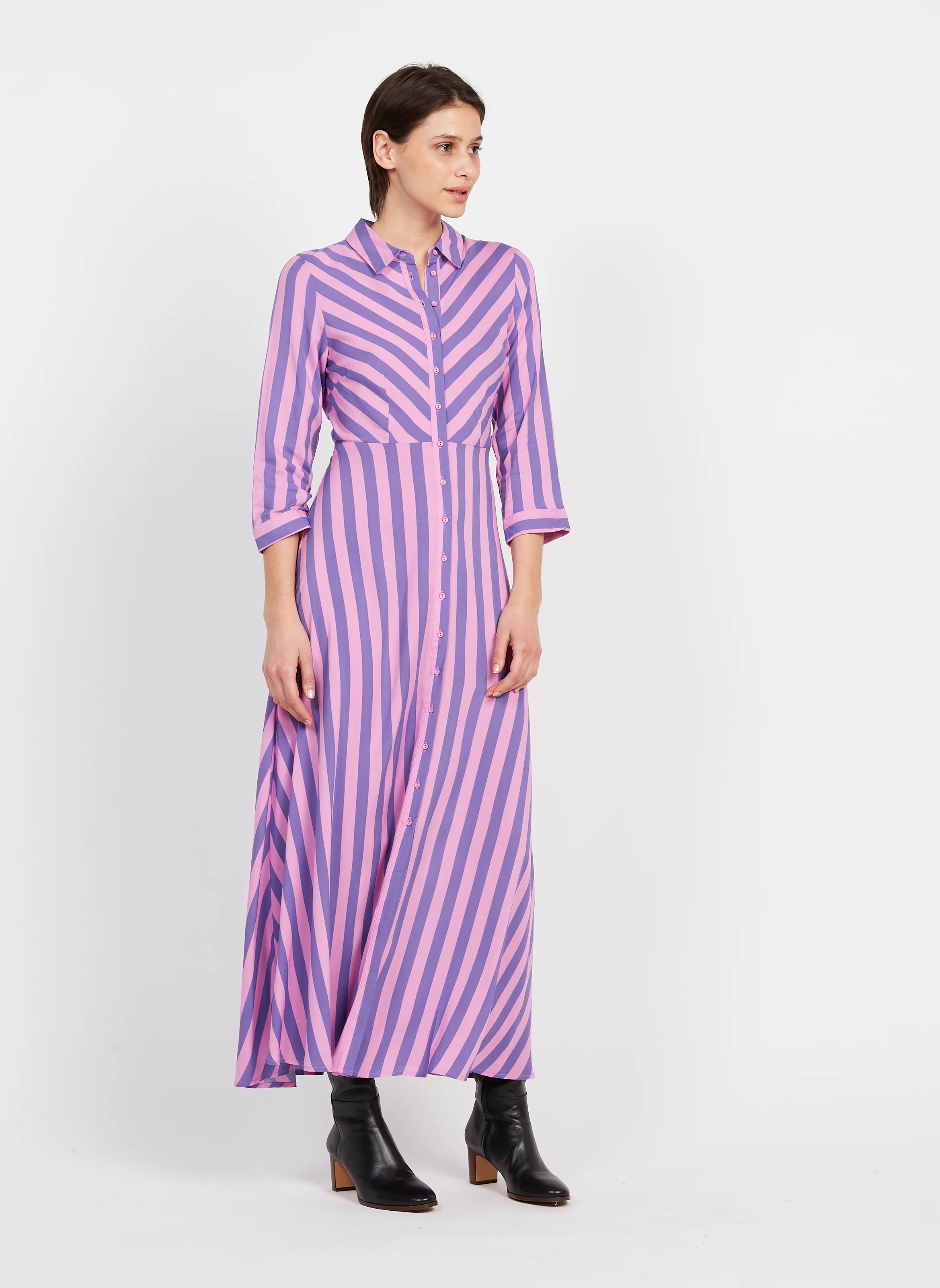 Robe longue col classique impimée | Multicolore