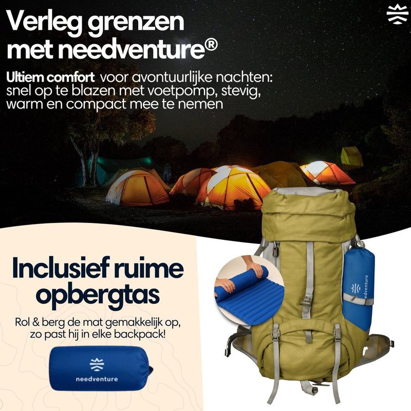 needventure - 10CM - Slaapmat - Blauw - Zelfopblazend met Ingebouwde Voetpomp - 1 Persoons