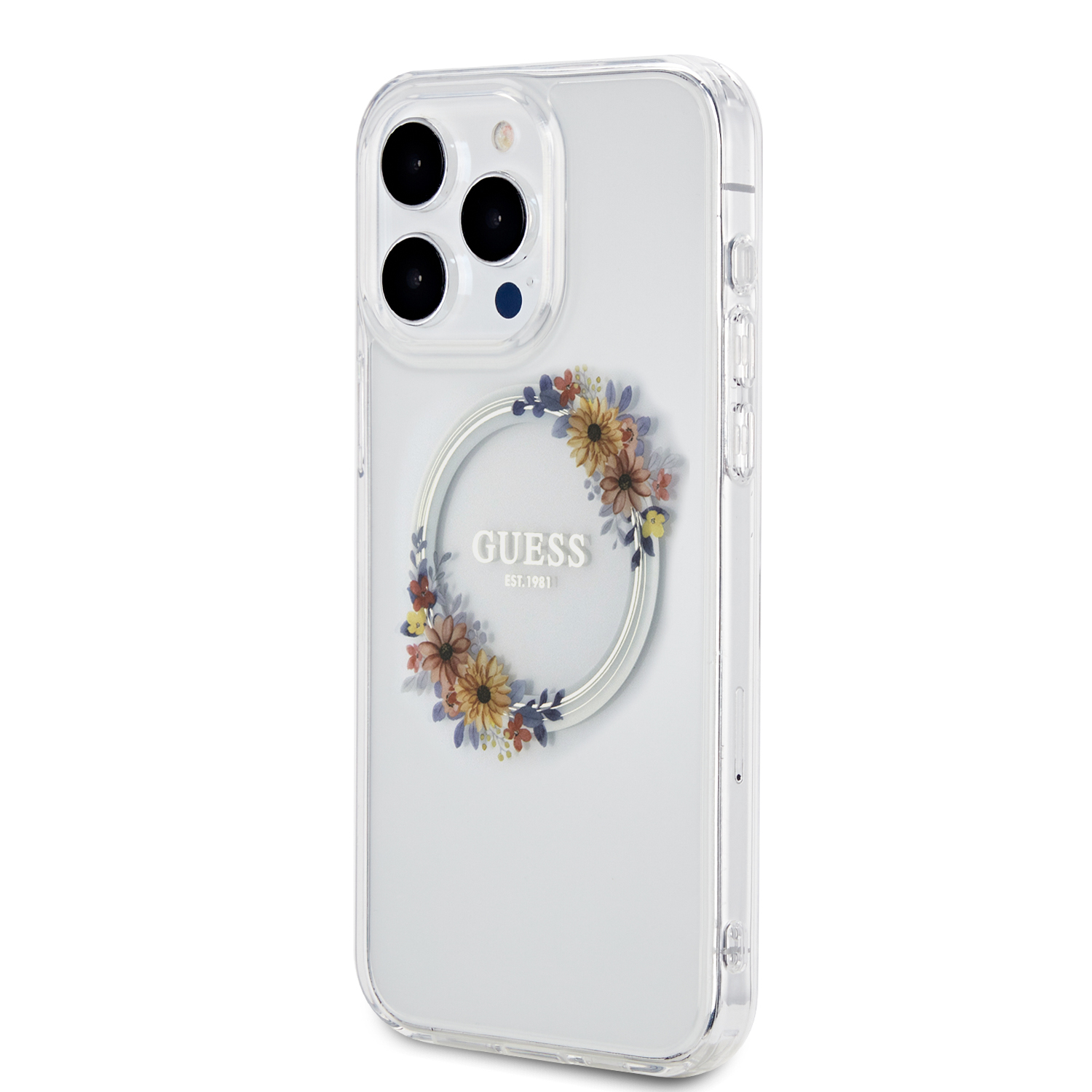 iPhone 15 Pro Max MagSafe Hybrid Hardcase Hülle IML Flowers Wreatch (GUHMP15XHFWFCT) - Transparent / Gelb