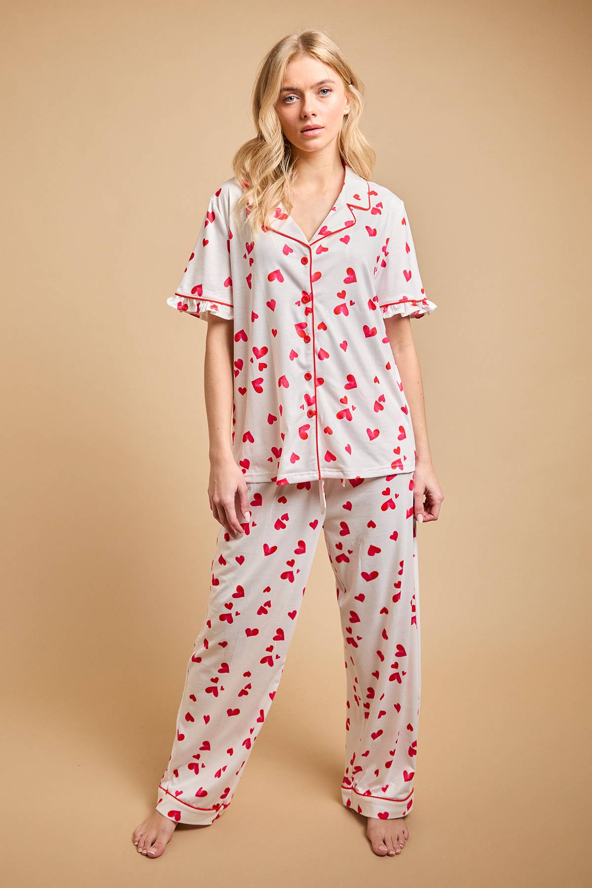 Oasis Ensemble Pyjama Jersey Manches Courtes à Motif Cœurs