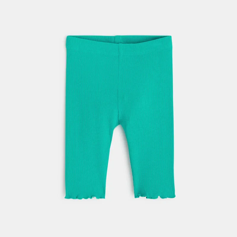 Legging corsaire maille côtelée unie vert bébé fille Vert