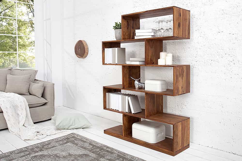 Massives Regal MAKASSAR XL 150cm braun Sheesham stone finish Bücherregal