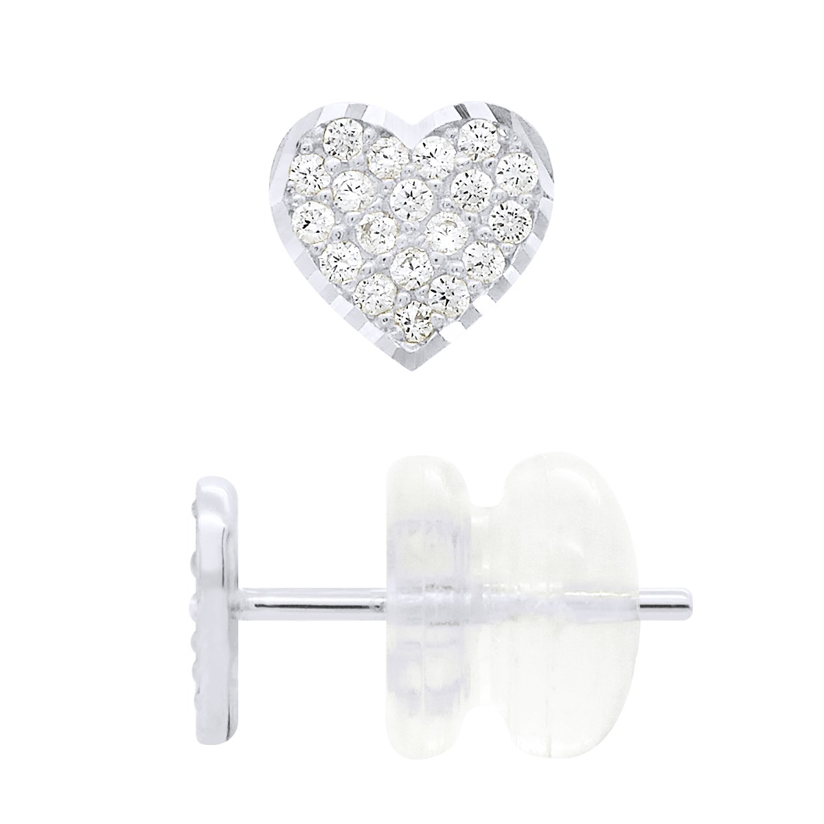 Boucles d'Oreilles Fantaisie - Coeur - Serties d'Oxydes de Zirconiums - Or Blanc