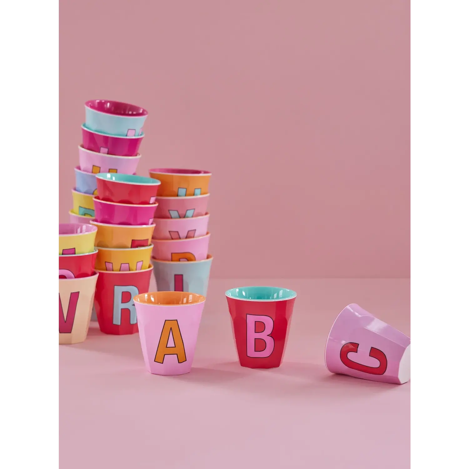 Rice | Melamine medium cup | Alphabet | Pinkish colors