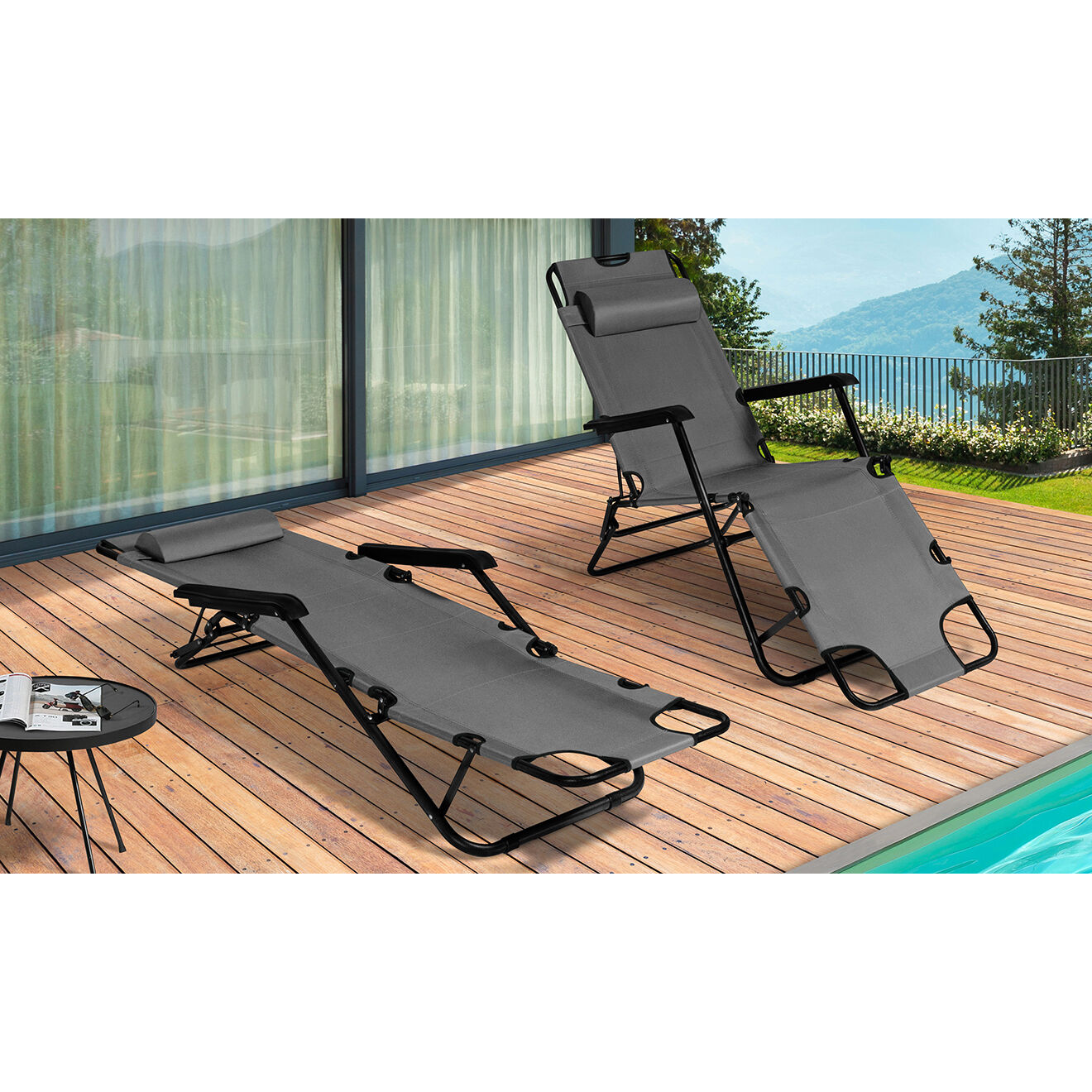 Pratik Garden 2 Transats relax gris - 171x61x33 cm