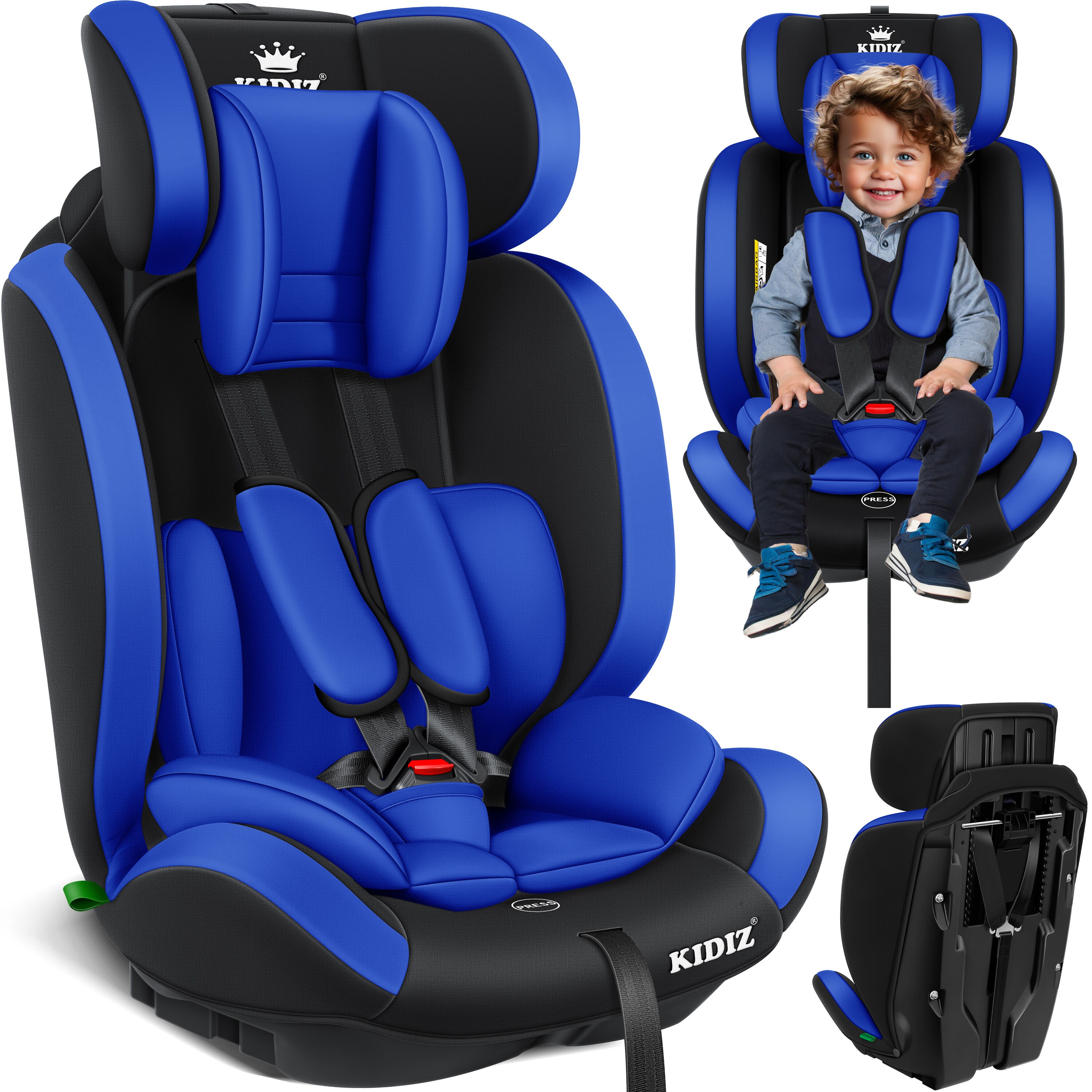 KIDIZ® Autokindersitz Kinderautositz ? Gruppe 1+2+3 ? 9-36 kg 5-Punkt-Sicherheitsgurt, Autositz, Kindersitz, Einstellbare Kopfstütze | Mitwachsende Sitzerhöhung 1-12 Jahre, Stabil und Sicher