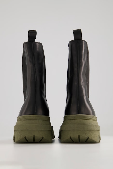 Chelsea-Boots, Leder, farbige Plateausohle, Weite H