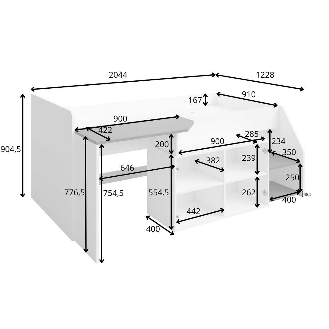 Home affaire Jugendbett »Jugendzimmer-Set Durango - 3 in 1: Bett, Schreibtisch, Kommode« Bett mit Schreibtisch und Kommode, BxTxH 204x135x90 cm