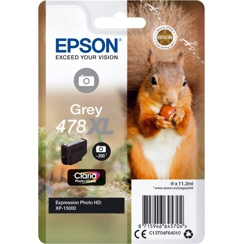 Epson Squirrel Singlepack Grey 478XL Claria Photo HD Ink