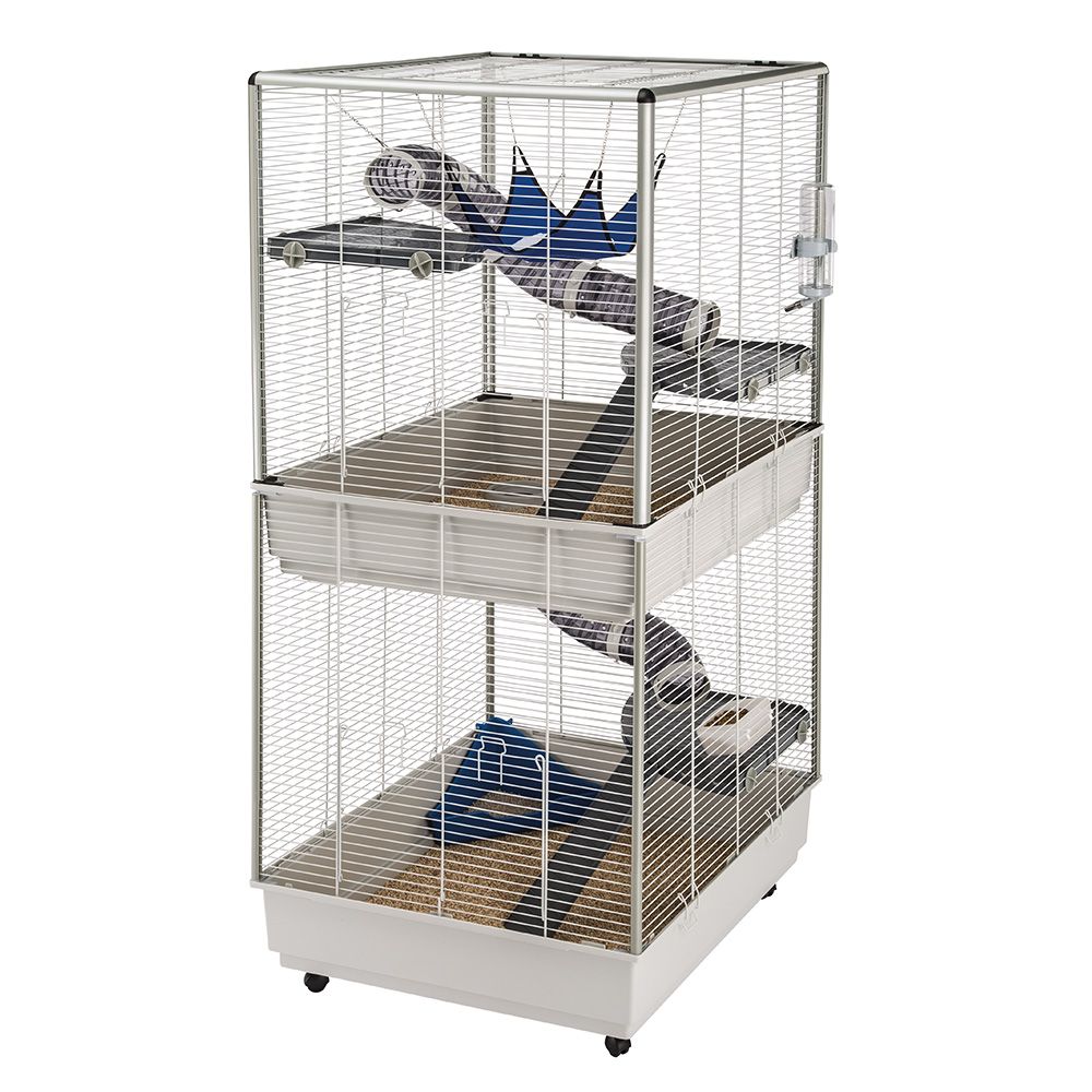 Ferplast cage pour fûrets furet tower, structure verticale sur plusieurs étages, roues et accessoires inclus, métal vernis gris et