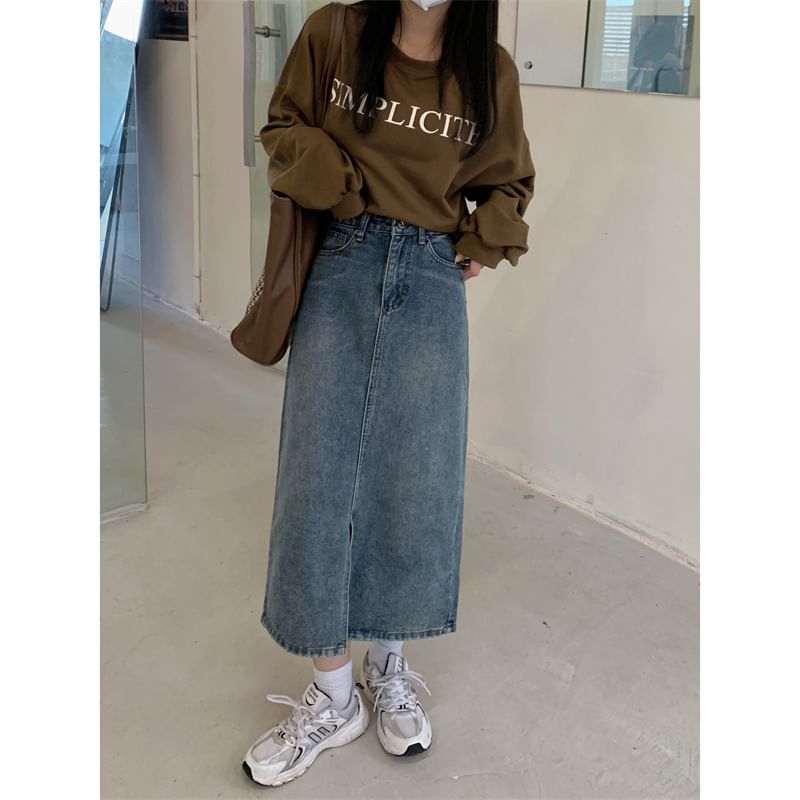 Hanji - Denim midirok met hoge taille