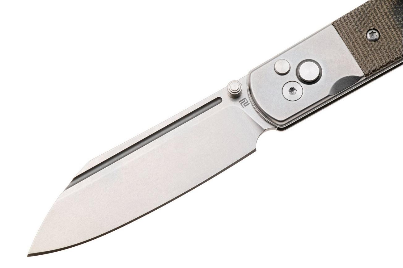 Artisan Cutlery Holm 1875G-ODG, Stonewashed CPM S90V, Steel/Green Micarta Inlay zakmes