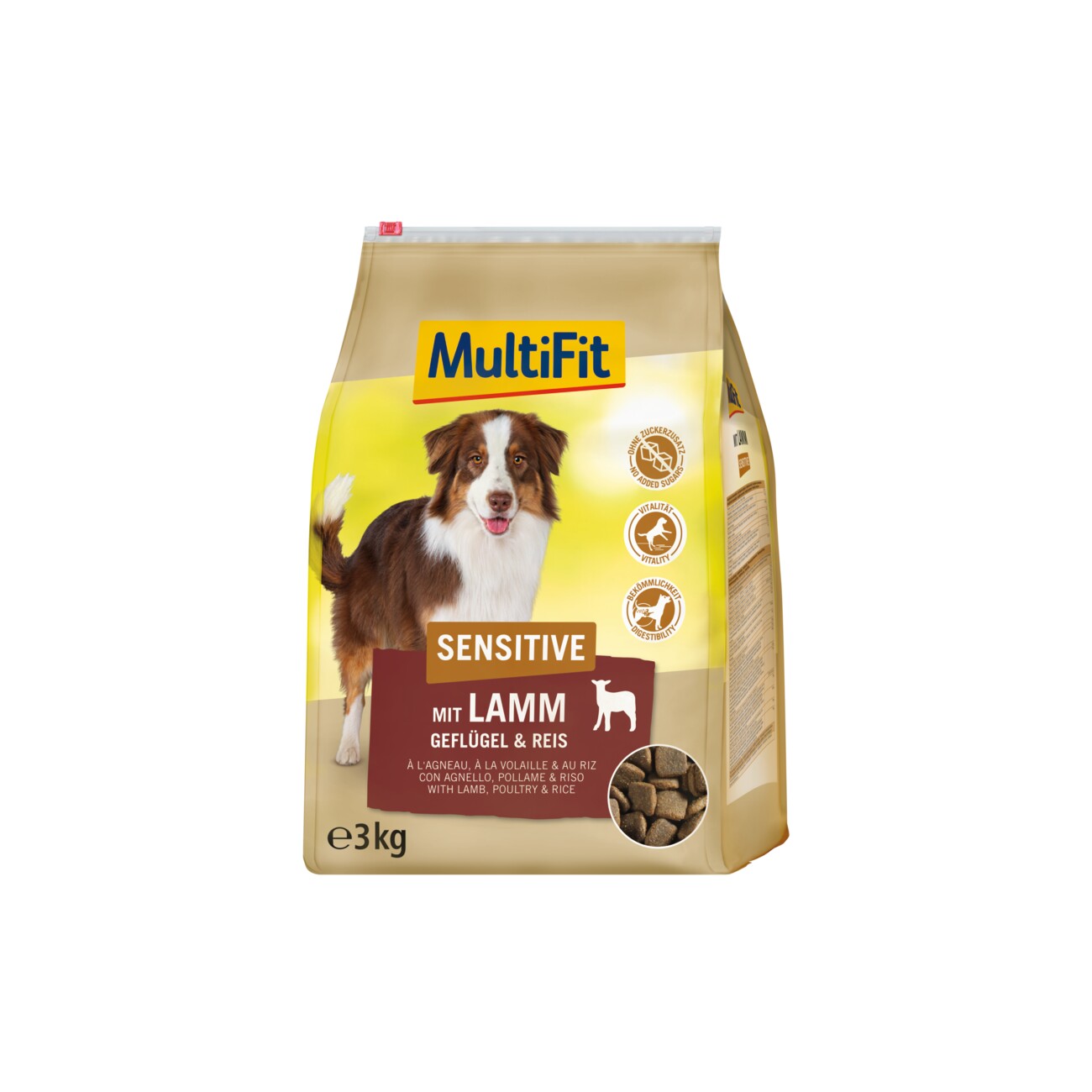 MultiFit Trockenfutter Hund Sensitive Adult mit Lamm, Geflügel & Reis 3 kg