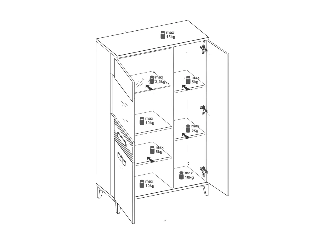 Vaisselier 3 portes battantes à leds Chêne Miel/Blanc - APODIS - L 85 x l 39.5 x H 145 cm