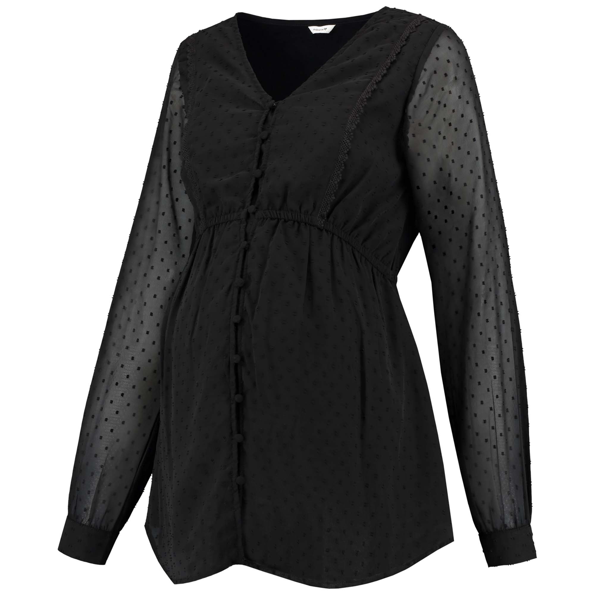 Prénatal zwangerschapsblouse lange mouwen effen zwart