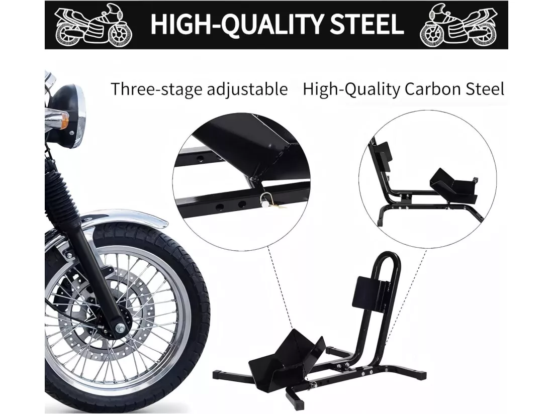 Support roue moto, Rail de support à bascule, support béquille moto bloque, pour roue moto 43 à 53 cm, 60x53.5x33cm