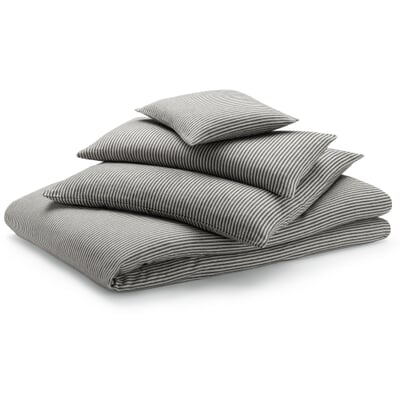 Bettbezug Flanell gestreift, Schwarz-Natur, 135 × 200 cm