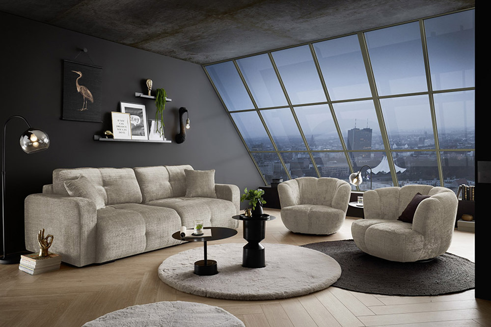 Drehbarer Sessel DIAMOND taupe Chenille Cremona 360°