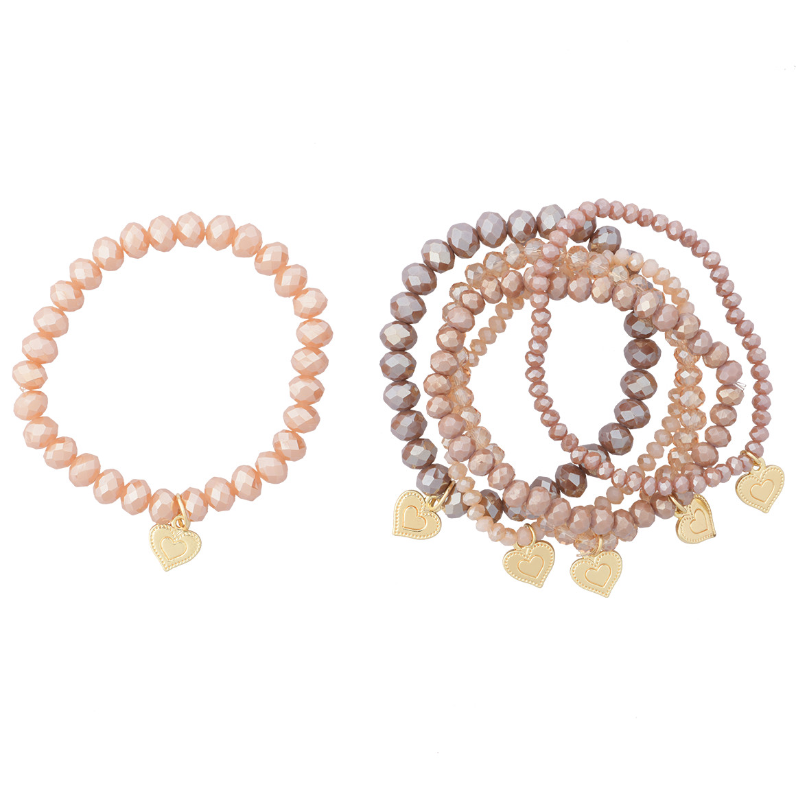 Gina Benotti 6 Damen Armbänder mit Herz-Anhänger hellbraun