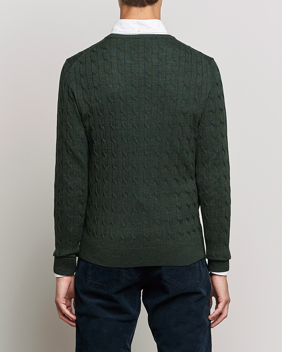Morris Merino Cable Crew Neck Olive