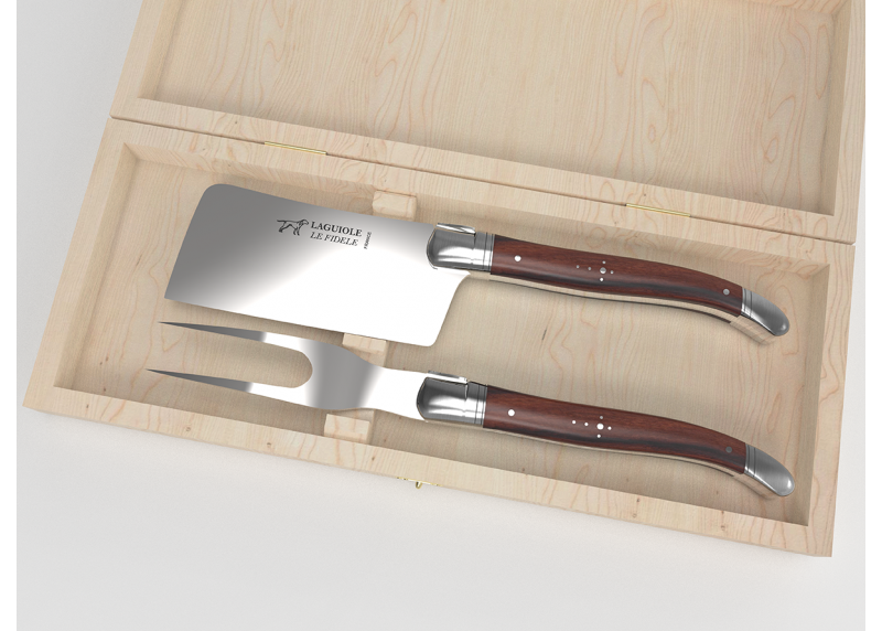 Service à fromage Laguiole avec un manche en bois de violette et mitres en acier inoxydable