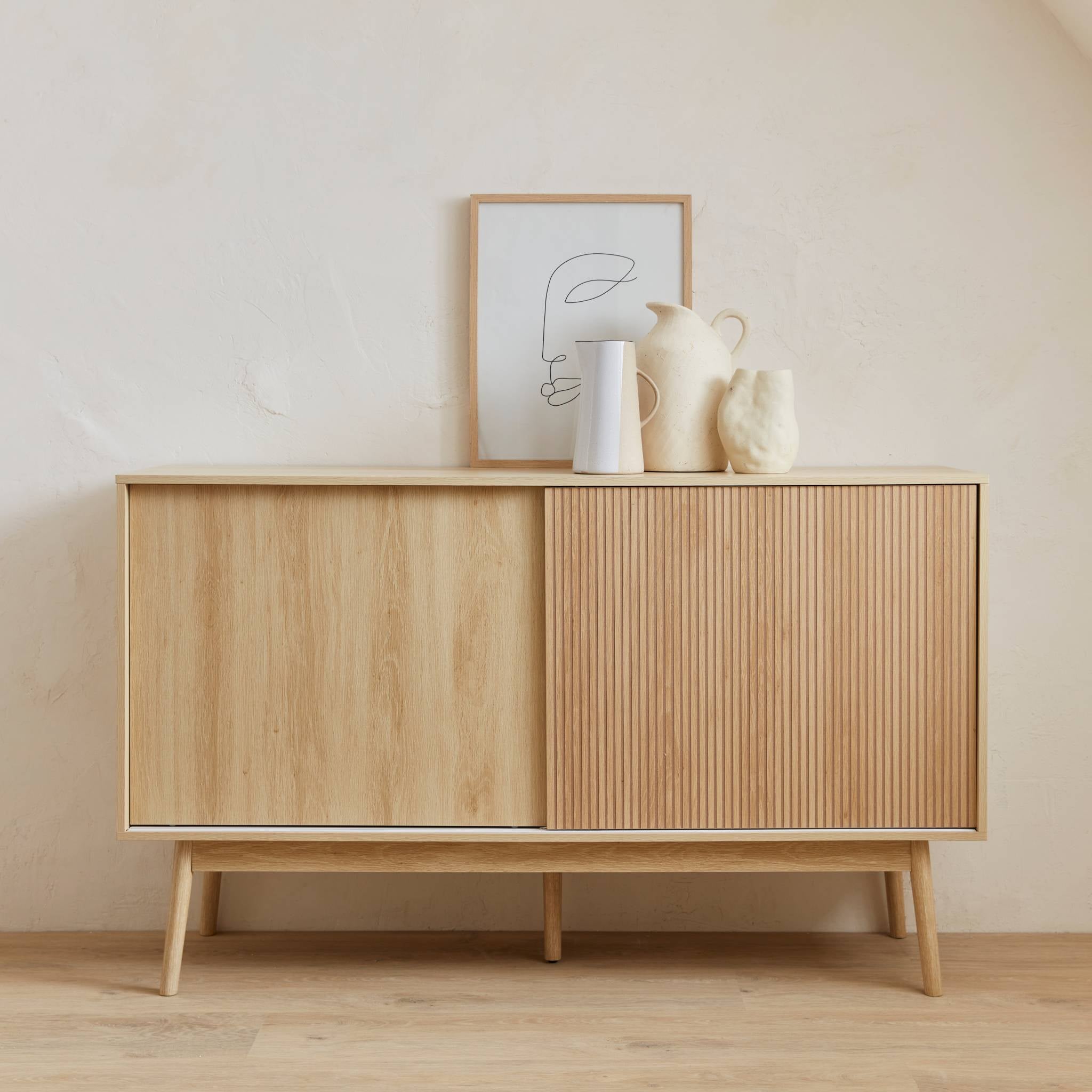 sweeek - Dressoir, donker houtdecor, Linear, B 150 x D 39.5 x H 90cm