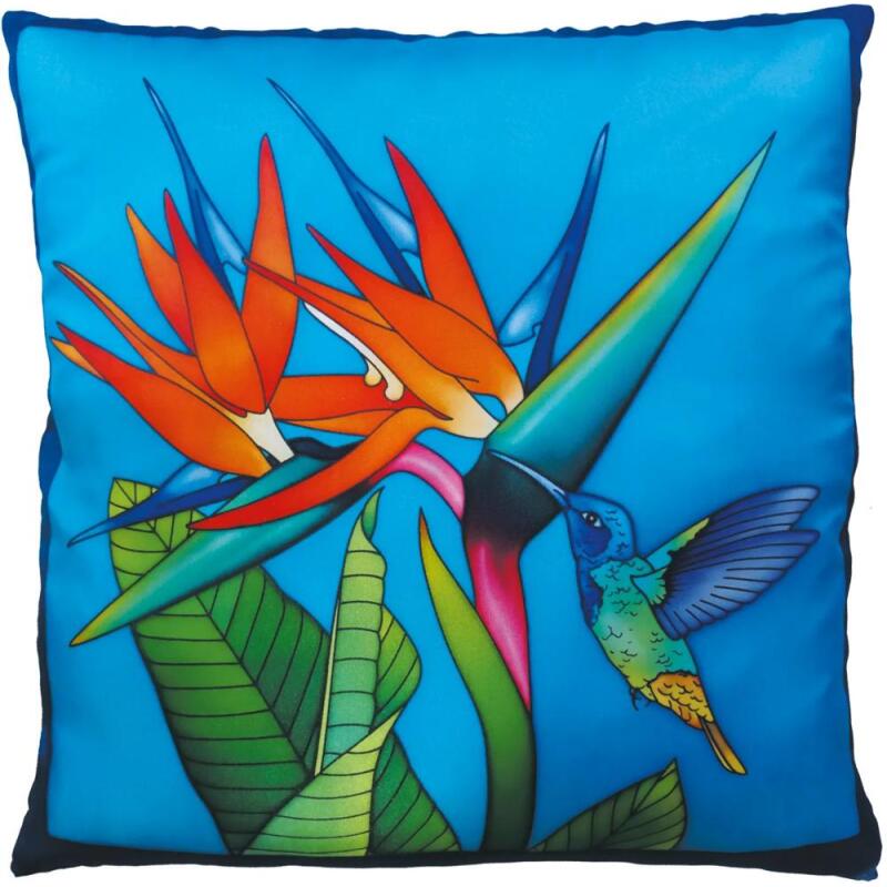 Coussin 100% soie - 40x40cm Colibri - Blanc