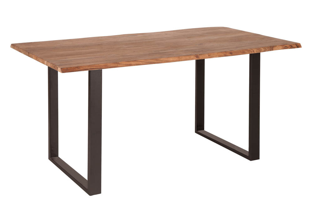 Massivholz Esstisch MAMMUT 160cm Wild-Akazie Industrial Design 2,6cm Tischplatte Baumkante