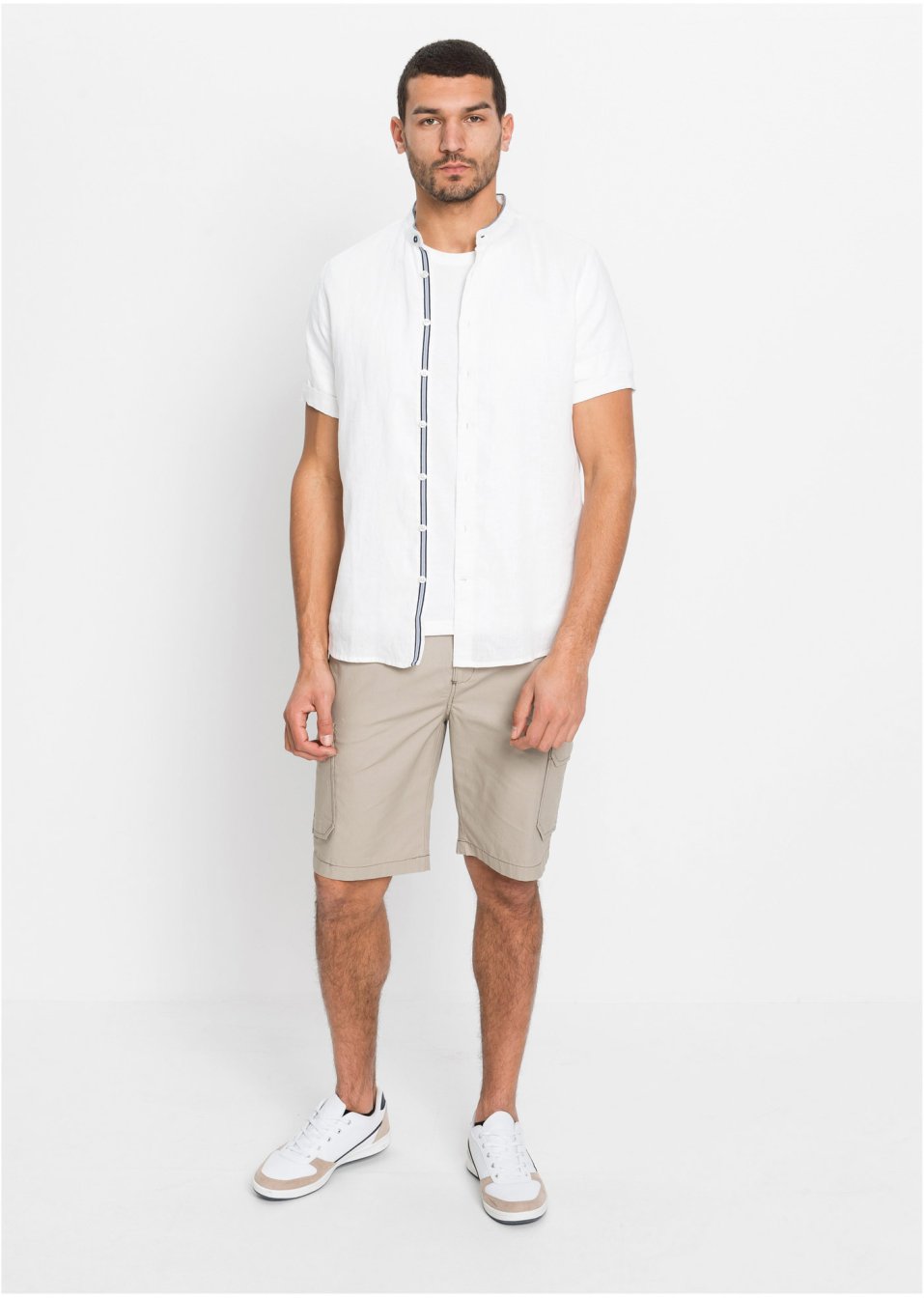 Chemise manches courtes avec lin à col montant