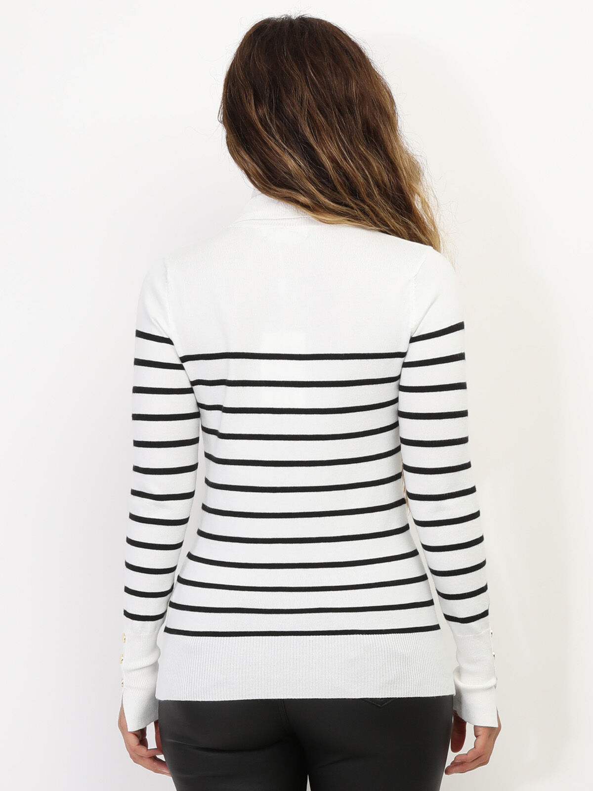 Pull marinière à col roulé- Blanc