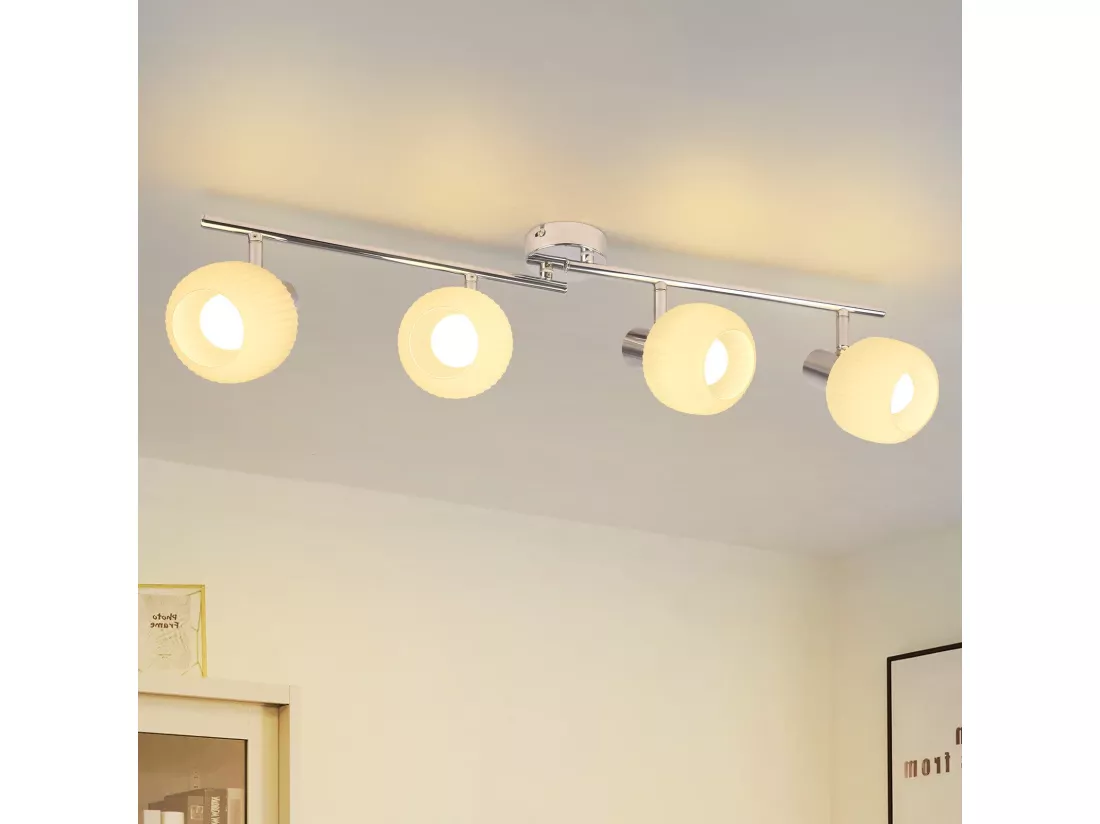 NETTLIFE Spot de plafond E14 blanc 4 ampoules intérieur verre Pivotant Vintage pour couloir chambre d'hôtel