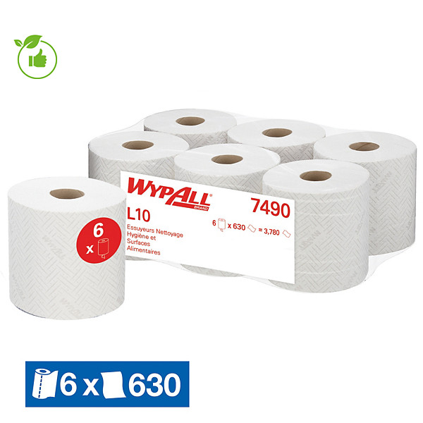 Essuie-mains à dévidage central WypAll L10 7490, lot de 6 bobines
