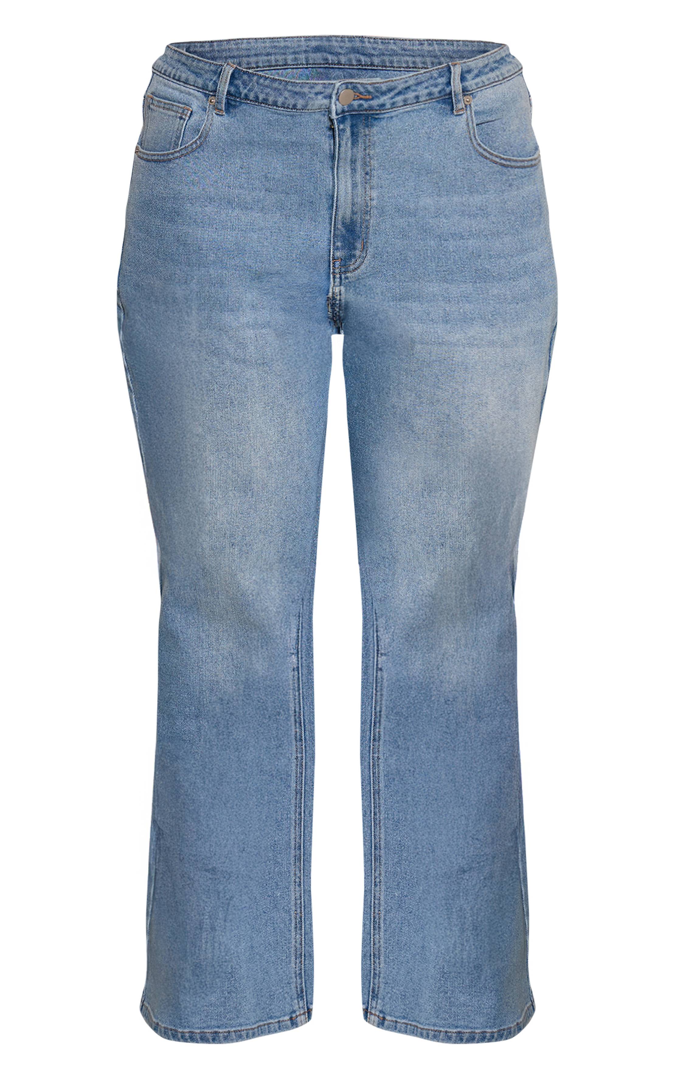 Mid Blue Wash Jean Droit Taille Haute Stretch Bleu Moyen Grande Taille