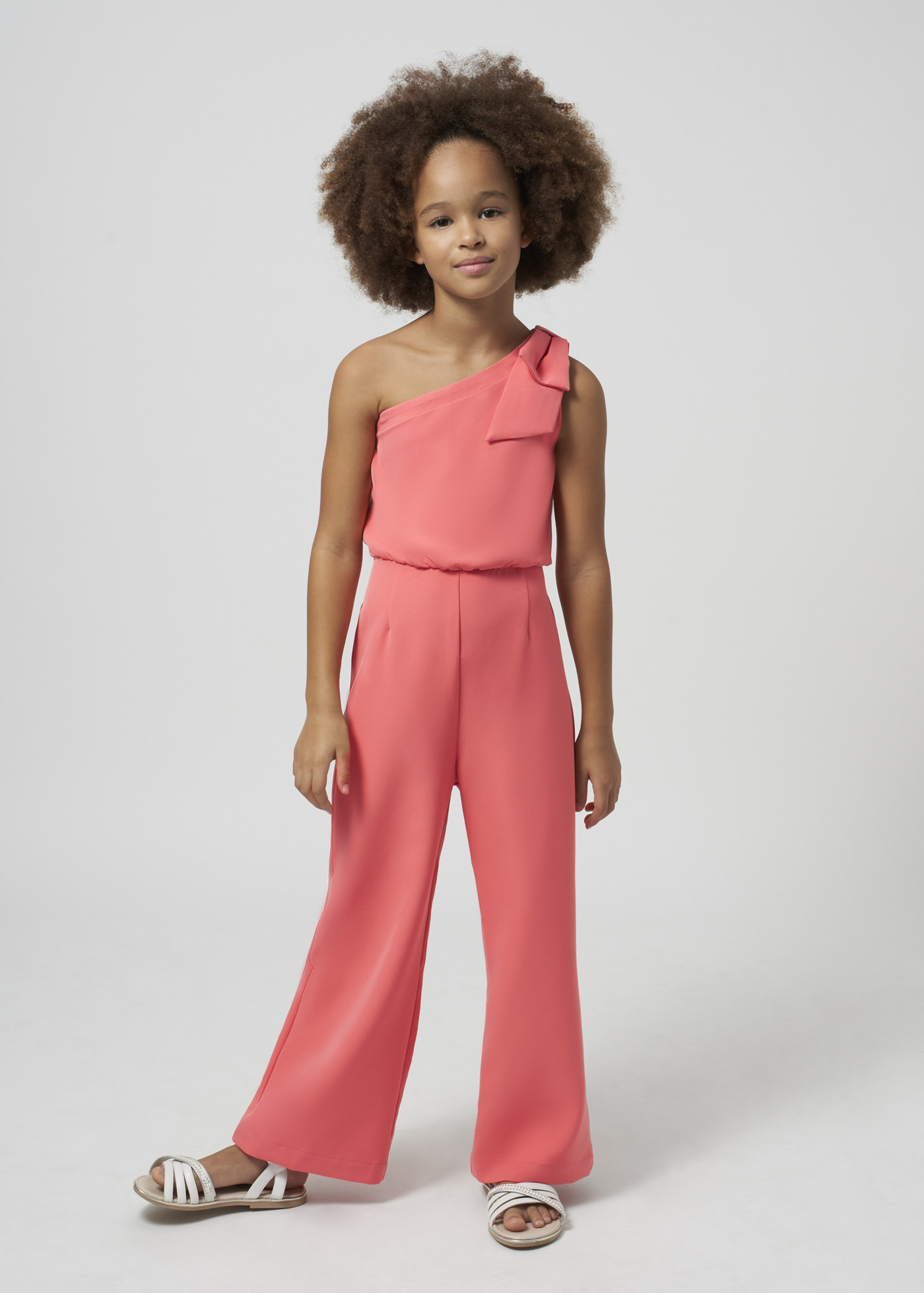 Macacão assimétrico de crepe para meninas, branco-creme