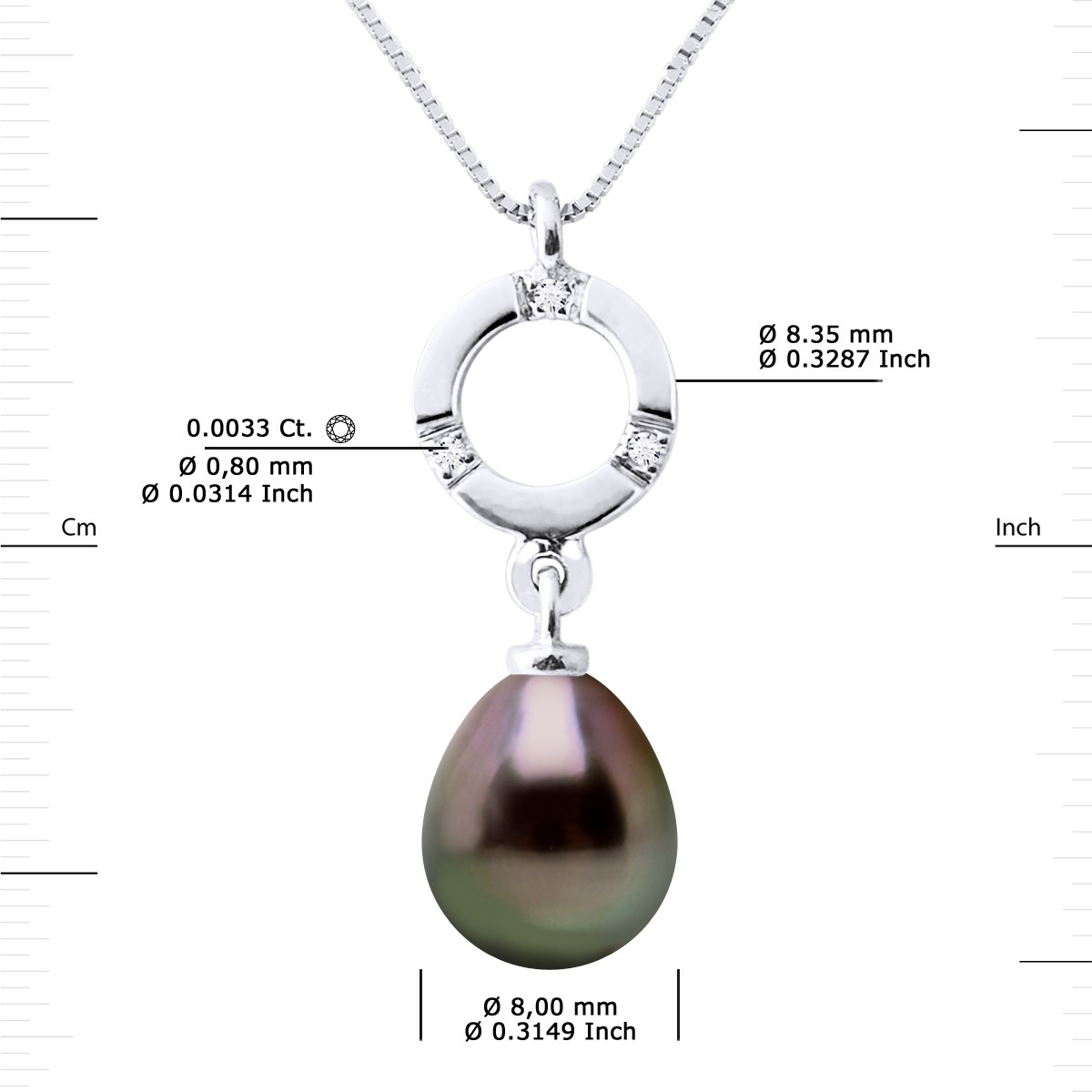 Pendentif Diamants 0,010 Cts Perle de Culture de TAHITI Poire 8-9 mm Or Blanc