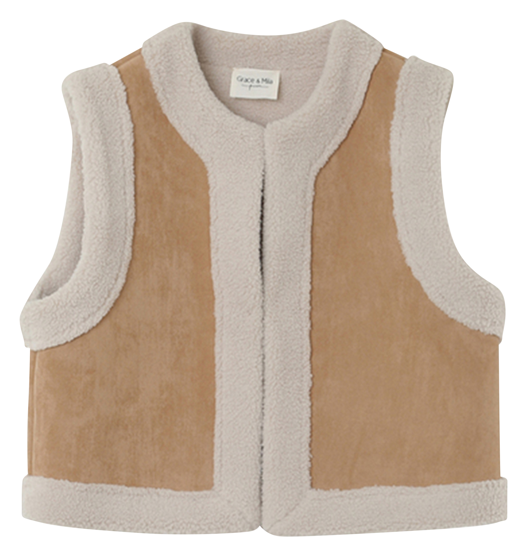 NOE - Veste sans manches col rond droite | Beige
