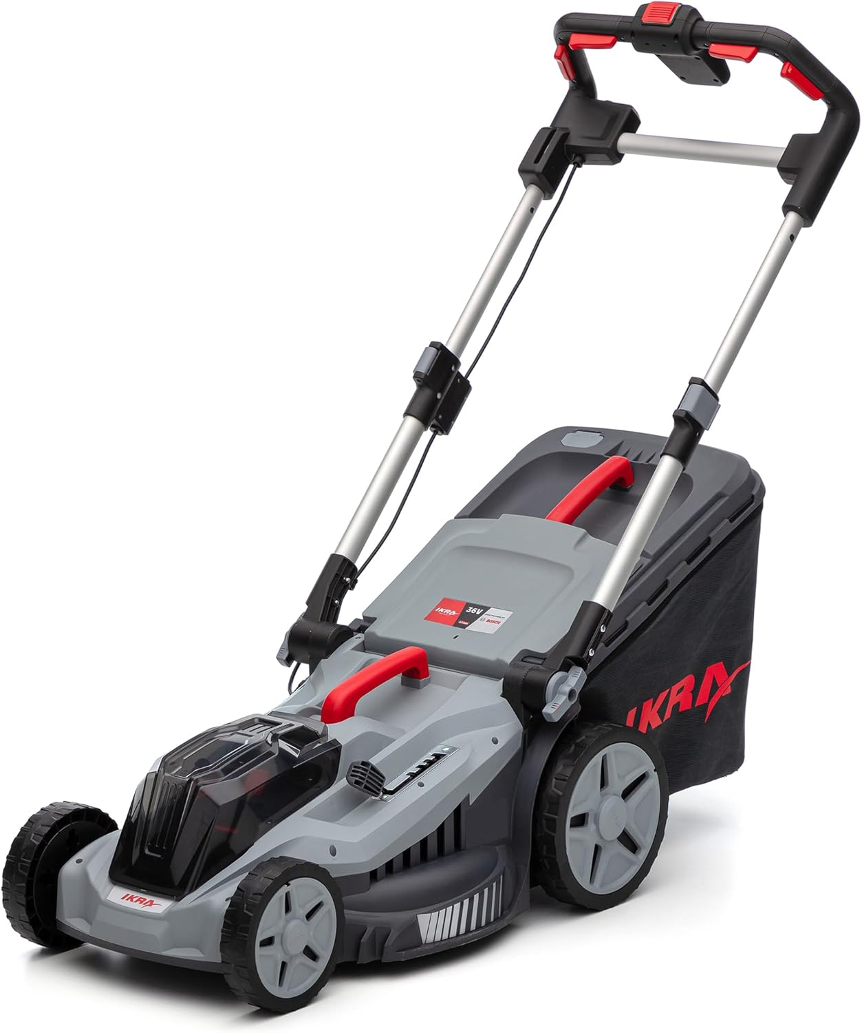 IKRA Bosch 36V Akku 3in1 Rasenmäher Mulchmäher IB-LM 43, Rasenflächen bis 600m², Schnittbreite 43cm, Schnitthöhe 30-75mm, ohne Akku & Ladegerät