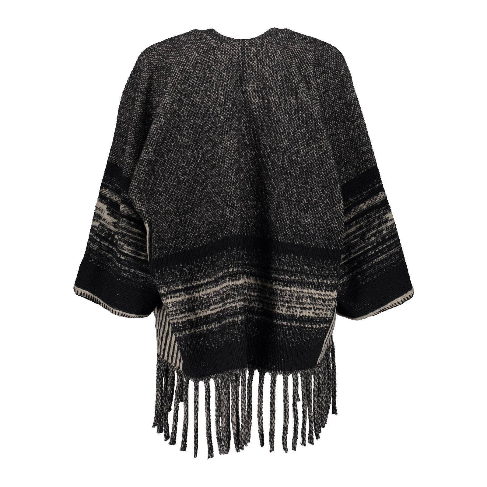Geisha poncho met mixprint antraciet