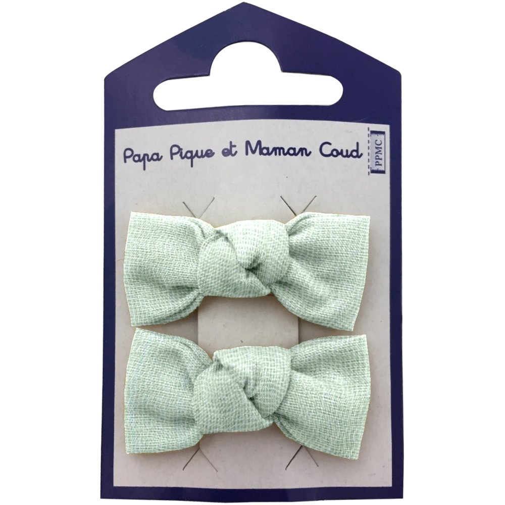 Barrettes Clic-Clac Petits Noeuds Gaze Vert D'eau