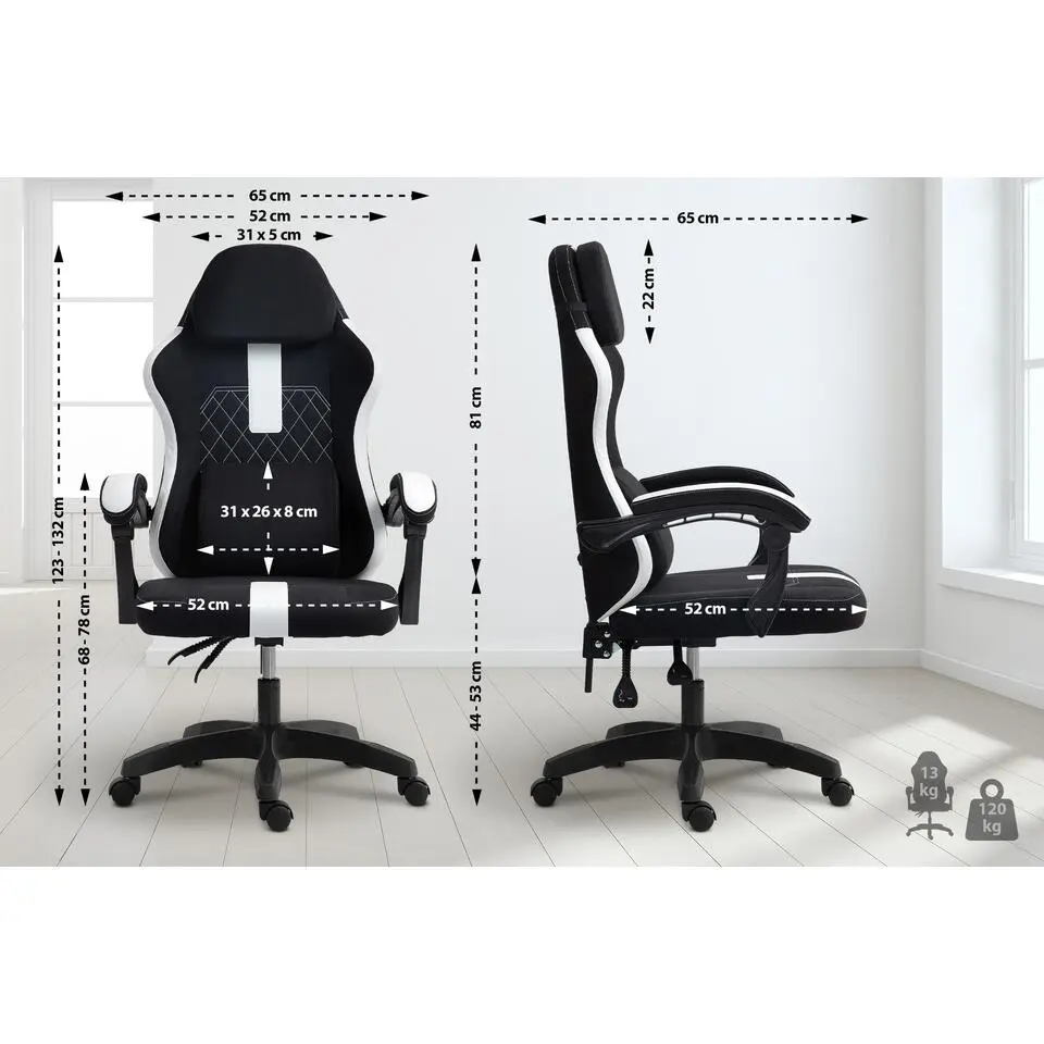 CLP Bureaustoel Miltona zwart Frame - Stof - zwart/wit