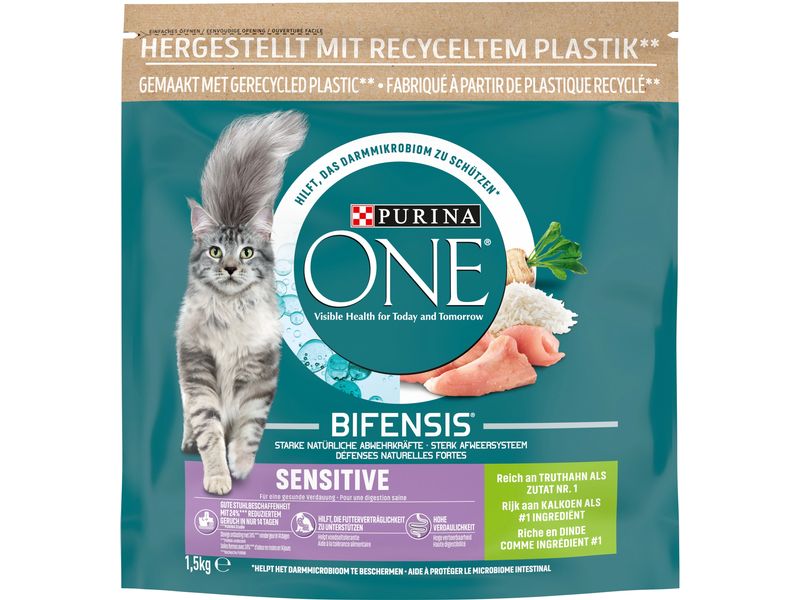 Purina ONE Trockenfutter Sensitive Truthahn & Reis, 1.5 kg Alleinfuttermittel für ausgewachsene- und Senior-Katzen