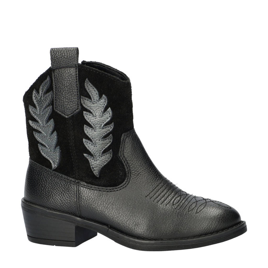 Nelson Kids leren cowboylaarzen zwart
