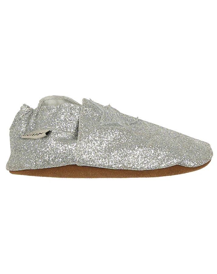Krabbelschuhe STAR mit Glitzer in silber
