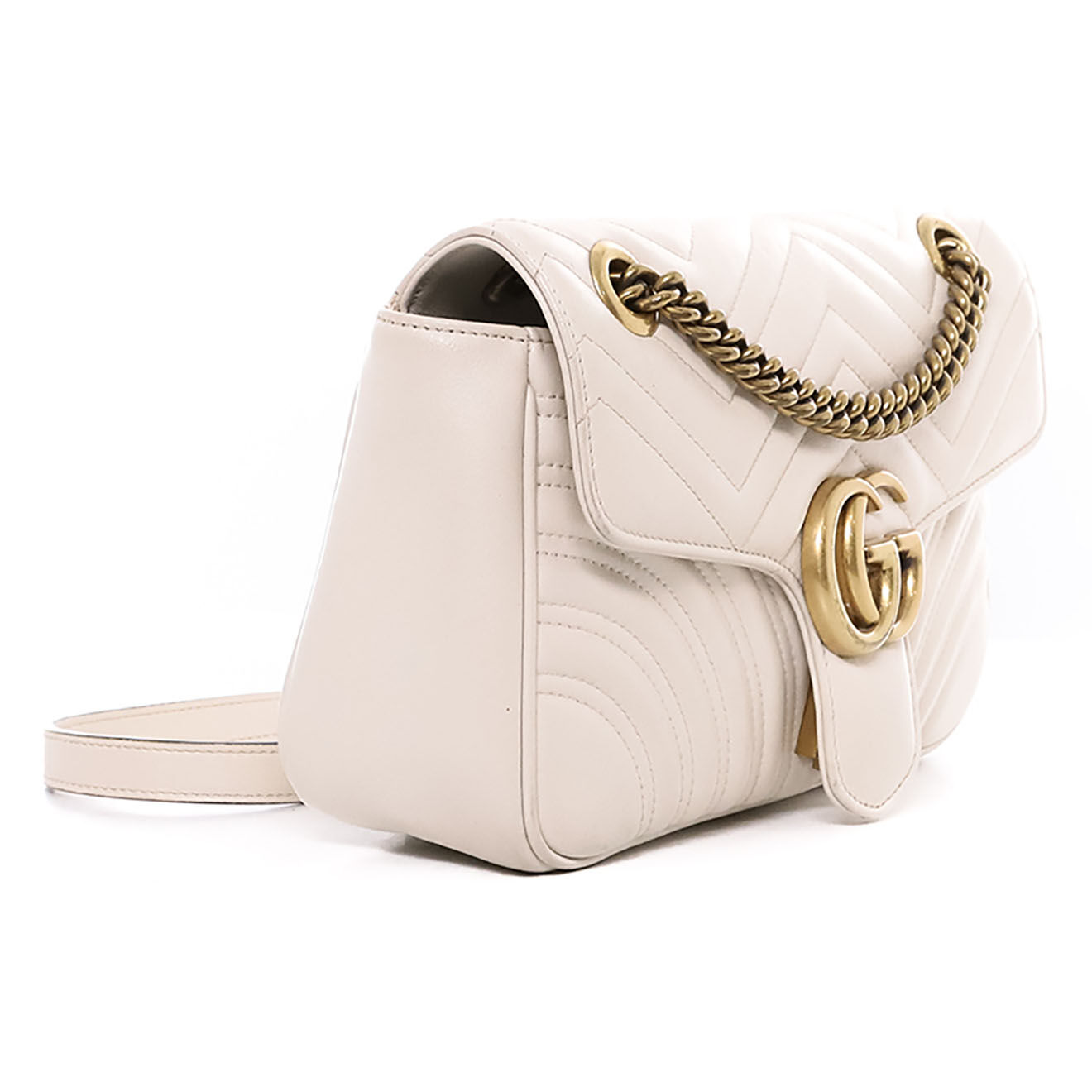 Gucci Sac bandoulière Marmont en Cuir Chevron beige - Très bon état - L.25 cm