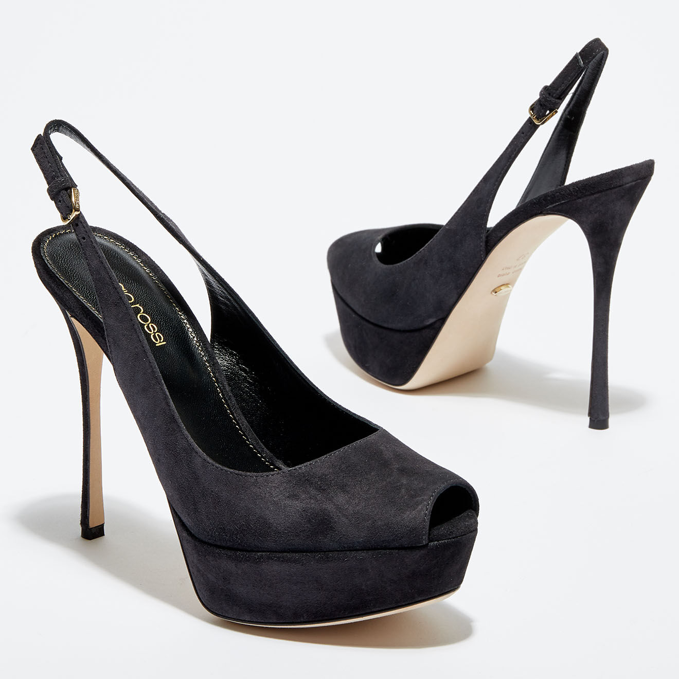 Sergio Rossi Slingbacks en Velours de Cuir Vit open-toe anthracite Talon 12 cm