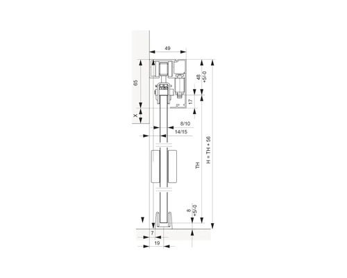 Pertura Selir schuifdeurbeslag, roestvrij staal (C31) geborsteld, voor houten/glazen deuren, L: 2m, inclusief verzonken handgreep.
